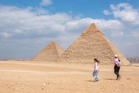 Great Pyramid of Giza and the Sphinx at golden hour, Egypt